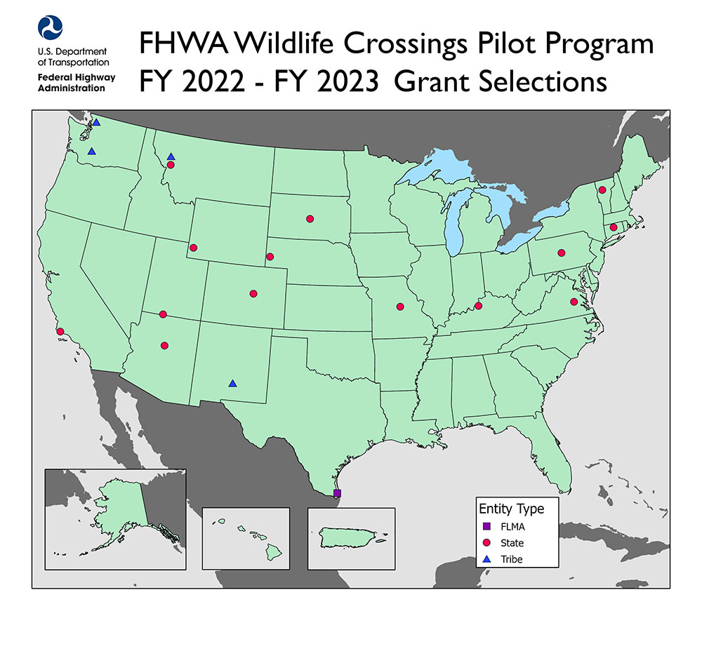 Map displaying the FY 2022 - FY 2023 grant selections